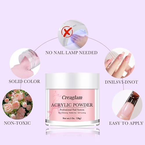 Creaglam Acrylic Powder Set 3 Colors Pink Clear Dark Pink 28g Nail Art