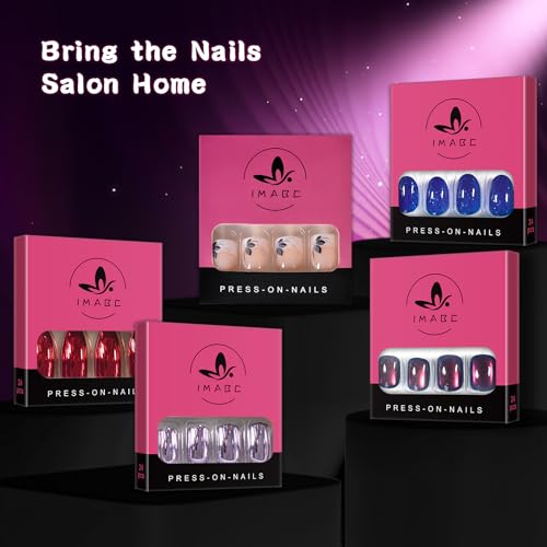 Purple Metallic Mirror Press On Nails - 24 Pcs Reusable False Nails