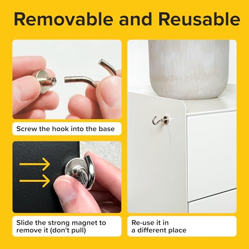 Heavy Duty Magnetic Hooks - 27lbs, Pack of 6, Neodymium for Kitchen & Outdoor