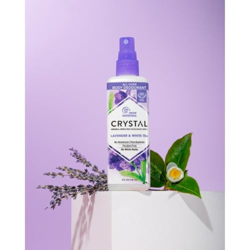 Crystal Essence Lavender & White Tea Mineral Deodorant Body Spray 4 oz Pack of 2