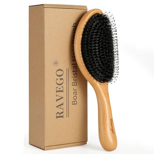 RAVEGO Boar Bristle Hair Brush - Curved Nylon Detangling Brush for All Hair