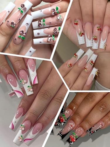 Wsimily 40Pcs Cherry Nail Art Charms - 3D Rhinestone Decorations