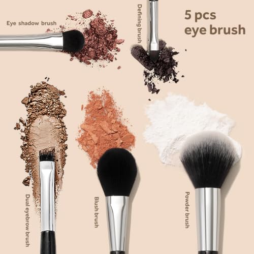 Portable Studio17 Travel Makeup Brush Set 5 PCS with Zippered Pouch – Essential Face & Eye Brushes