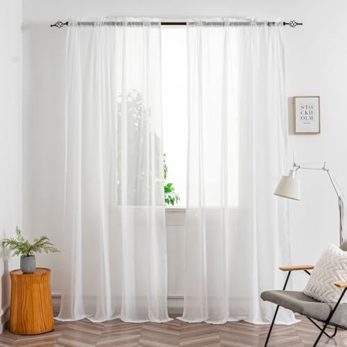 Ivory White Sheer Curtains - 90" Long, 2 Panels, Rod Pocket