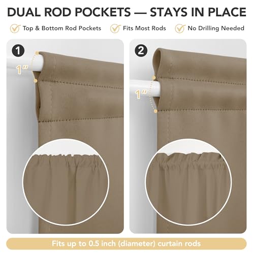 Deconovo Thermal Insulated Blackout Curtain for Glass Doors - 72" Long, Khaki