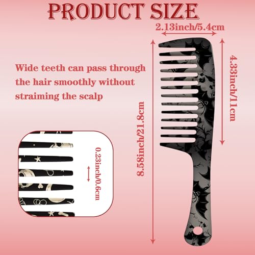 QIUPINGLI 2PCS Wide-Tooth Comb with Cute Handle - Gentle Detangling for All Hair Types (Bat Skull / 2)