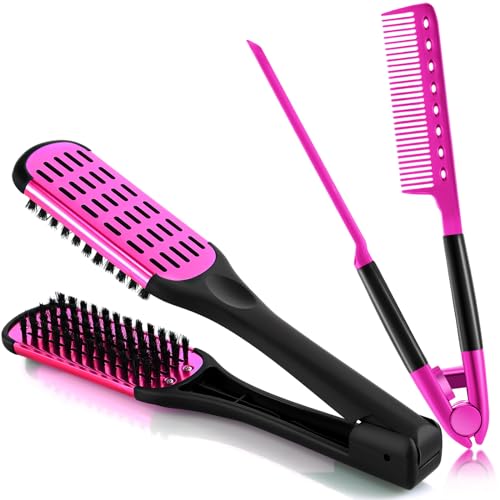CHENGU Boar Bristle Clamp Hair Straightening Brush and V-Shaped Styling Comb