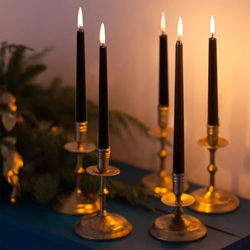 KONNI 10-Inch Black Taper Candles - Unscented, Smokeless, 10 Pack