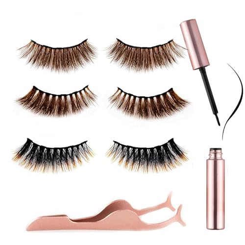 miaowang 6D Magnetic Brown Eyelashes & Eyeliner Kit - 3 Styles Brown No.2