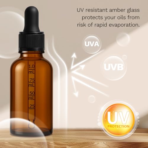 Amber Glass Dropper Bottles 1 oz - 2 Pack with Labels & Funnel