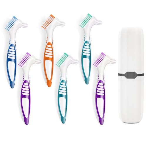 TaShow 6+1 Pcs Denture Brush Set with Carrying Case - Soft Dual-Head Dental Cleaners