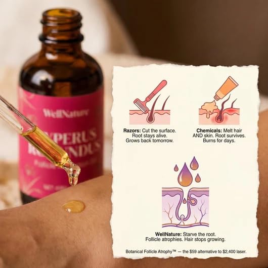 Cyperus Rotundus Elixir - Natural Hair Removal Oil for Follicle Growth Reduction | Post-Wax & Laser Care, Hydrates & Soothes Skin