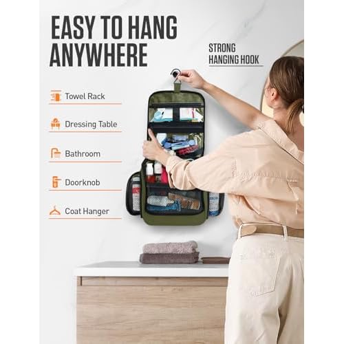 VENTURE 4TH Hanging Travel Toiletry Bag for Women & Men ? Large Toiletry Organizer with 18 Compartments, Removable TSA Pouch, Travel Wash Bag for Toiletries, Makeup & Shaving Kit (Forest Green)