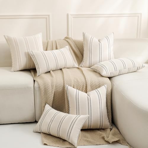 Handmade Striped Linen Throw Pillow Covers 12x20 - Set of 2