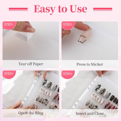 ASTONFOG White Press on Nail Storage Organizer Binder with 8 Insert Pages