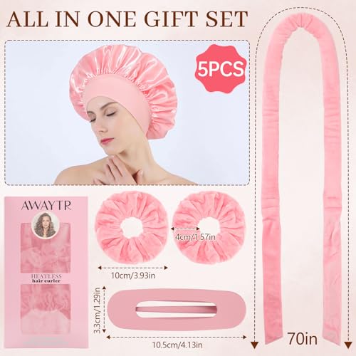 Awaytr Velvet Heatless Hair Curler Set in Deep Pink for Overnight Curls