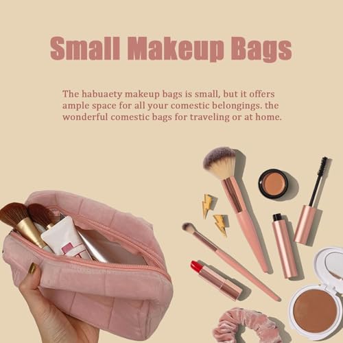 HABUAETY Pink Y2K Checkered Makeup Bag – Small Plush Cosmetic Pouch