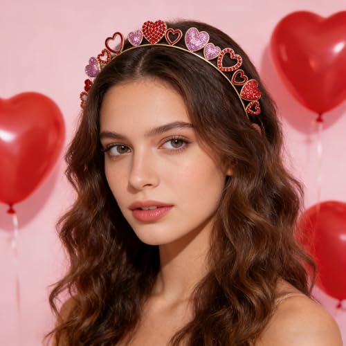 AHONEY Valentine Heart Red Headband for Women & Girls - Style 6