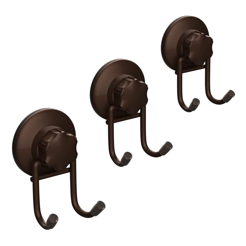 SANNO Suction Cup Hooks, Shower Squeegee Holder Towel Robe Loofah Hanging Hook for Bathroom Kitchen, Bathroom Accessories, Bronze (2 Pack)
