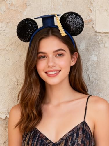 Graduation Cap Sequin Headband with Sparkling Bow - A Miaow