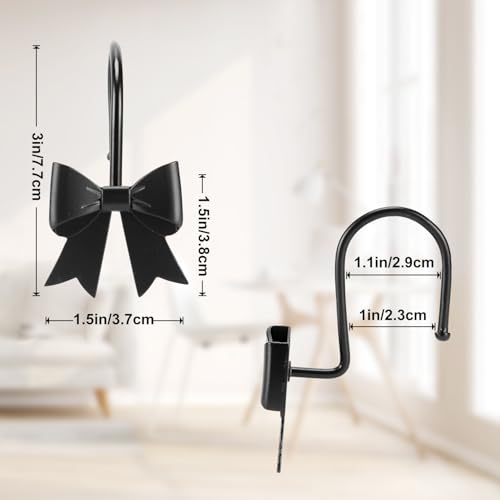Black Metal Decorative Bow Knot Shower Curtain Hooks - 12 Pack