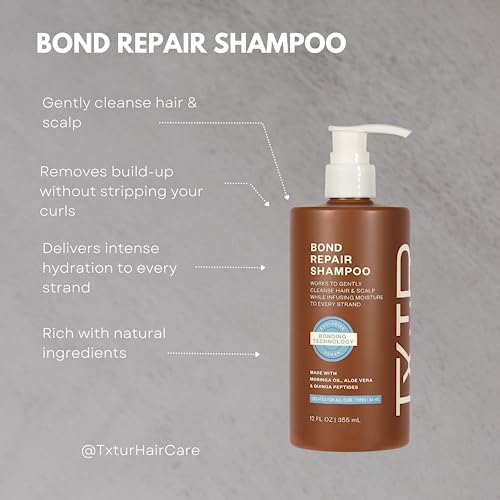 TXTUR Bond Repair Shampoo for Curly, Wavy & Textured Hair - Hydrating & Gentle Cleansing - 12 Fl Oz