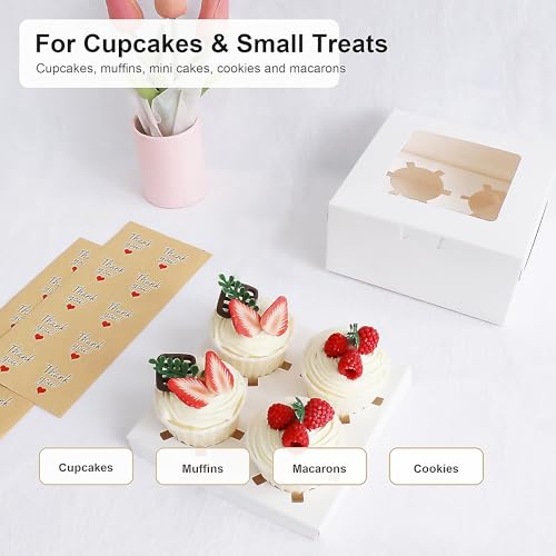 Cupcake Boxes with Window - 4 Count Bakery Containers for Treats