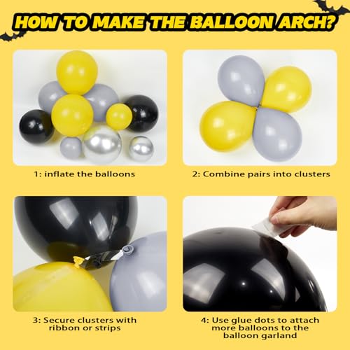 127-Piece Black and Yellow Balloon Arch Kit for Parties