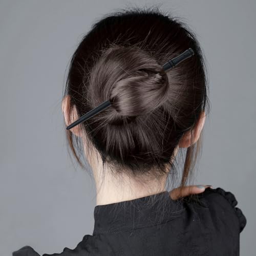 Lawie 20 Pcs 7-Inch Black Retro Wooden Hair Sticks for Buns & Updos