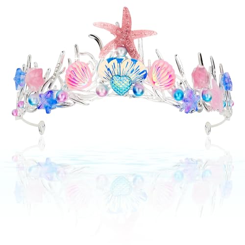 Pink Mermaid Tiara for Women - Pearl Crown with Seashell & Starfish Design