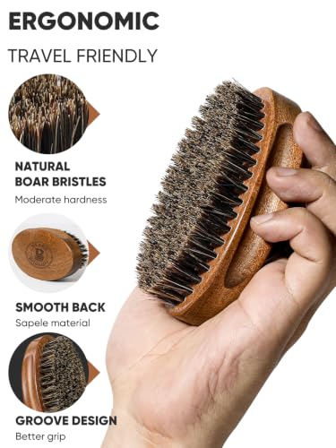 Bituemly Beard Grooming Kit: Boar Bristle Brush, Wooden Comb & Scissors