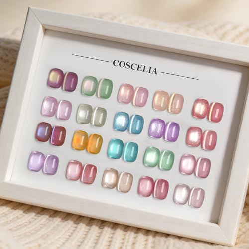 COSCELIA 20-Piece Cat Eye Gel Nail Polish Set with Magnet - Long-Lasting