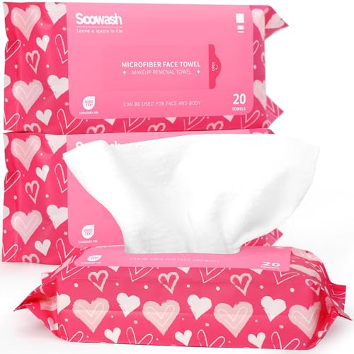 SOOWASH Ultra-Soft Disposable Face Towels, Pink - 60 Pack