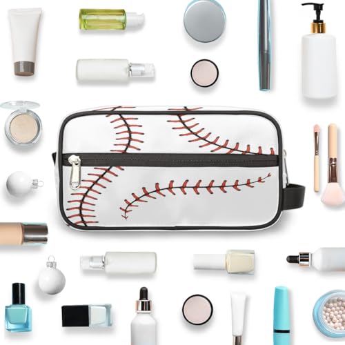 White Baseball Travel Toiletry Bag for Kids - Large-Capacity Hanging Dopp Kit