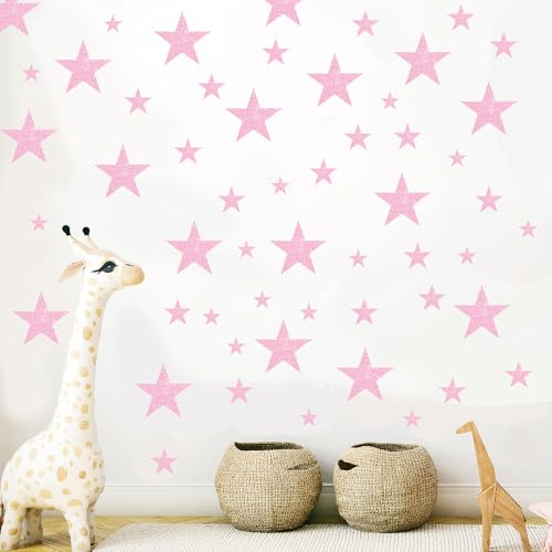 114 Pcs Holographic Pink Star Wall Decals - Waterproof Vinyl Stickers