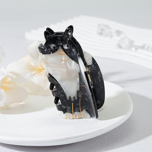 Mixcbe Black & White Cat Hair Claw Clip 3.54 Inch Strong Grip Hair Accessory for Women