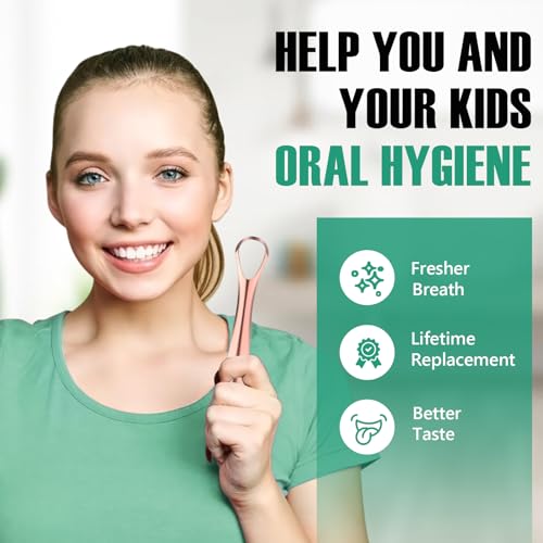 RONAVO Family Pack Tongue Scrapers for Adults & Kids - 2 Colors, 4 Pack, Stainless Steel Oral Hygiene Tool