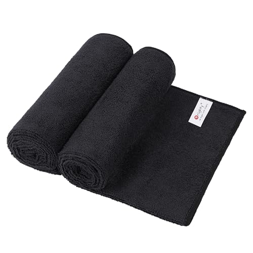 Orighty 2 Pack Black Microfiber Salon Towels - Soft & Absorbent