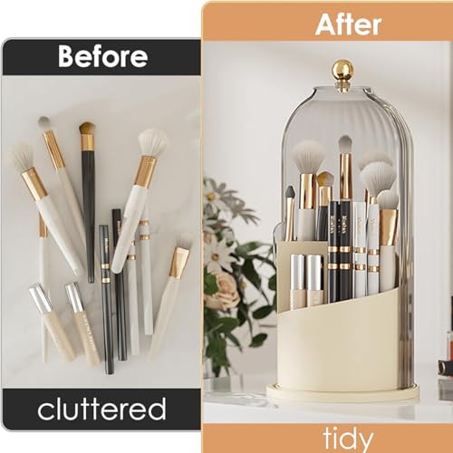 Rotating Makeup Brush & Toothbrush Storage Box with Lid, Waterproof Dustproof Organizer