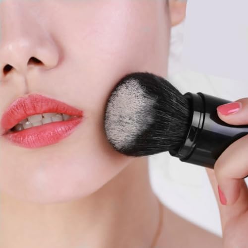 Retractable Kabuki Makeup Brush with Soft Goat Hair for Powder and Blush