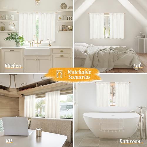 Light Filtering Linen Curtains - 42" W x 40" L, 2 Panels