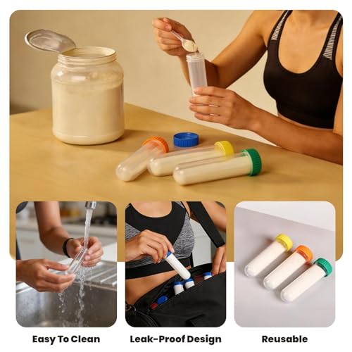Undeuxall Reusable Protein Powder Travel Container Set with Leakproof Bottles