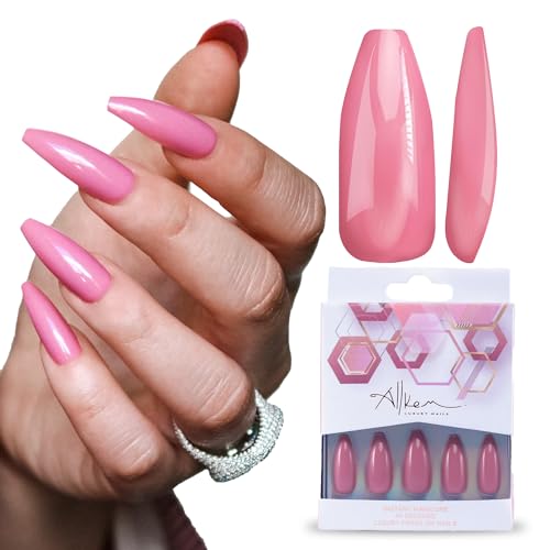 Allkem Mauve Press On Nails | Glossy Long Coffin - 20 pcs Kit