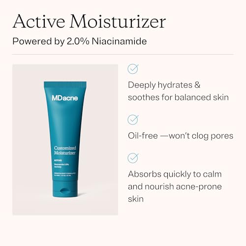MDacne Facial Moisturizer 1 oz | Oil-Free Hydrating Cream with 2% Niacinamide for Acne-Prone Skin