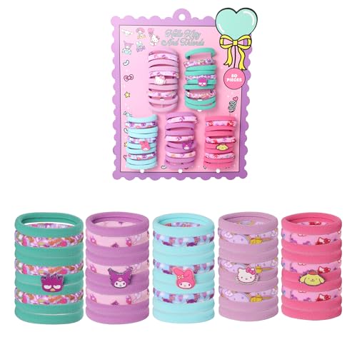 Hello Kitty Hair Ties Set - 50 Elastic Bands with Sanrio Characters