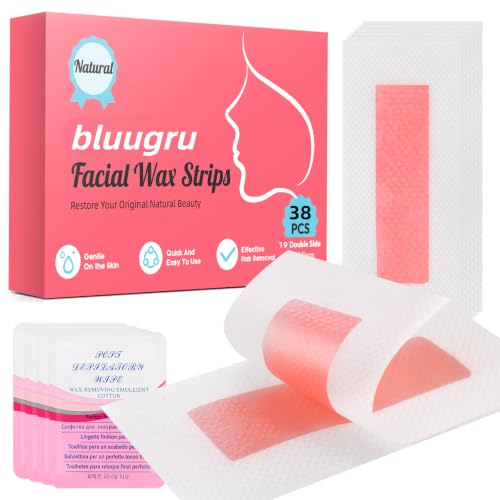 bluugru 38PCS Facial Wax Strips Kit for Women with Calming Oil Wipes