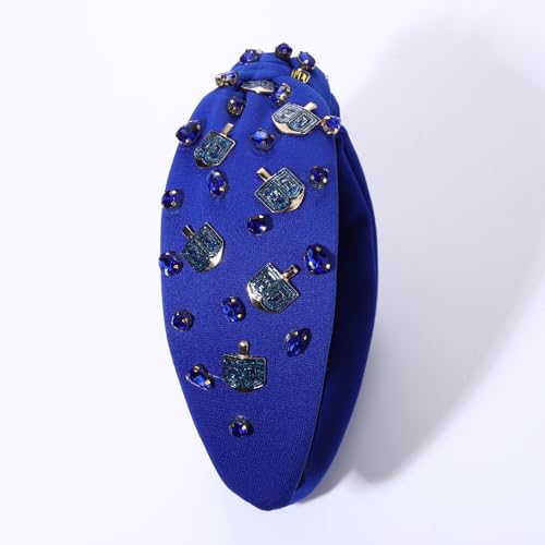 Hanukkah Headband for Women - Blue Dreidel Knotted Hair Accessory A