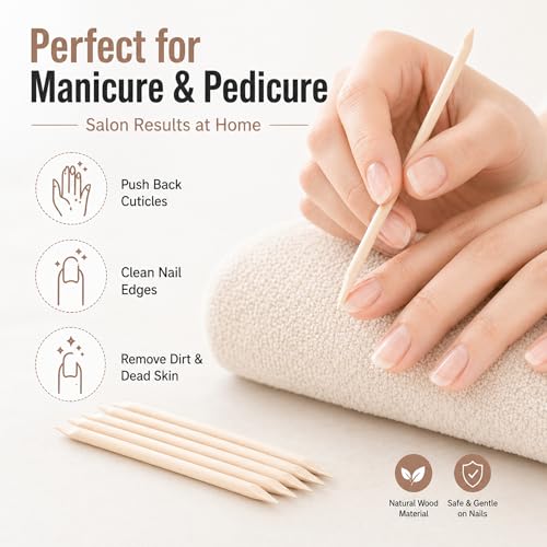 200pcs Wood Cuticle Pusher Sticks - Double Sided Nail Tool