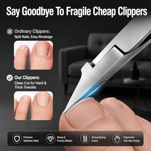 Gubonwer Straight Blade Heavy-Duty Toenail Clippers for Thick Nails – Wide Jaw, Engraved Stainless Steel