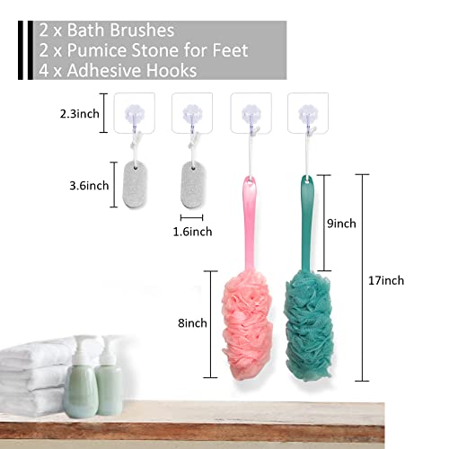 2-Pack Long-Handled Back Scrubber & Loofah Sponge with Pumice Stones